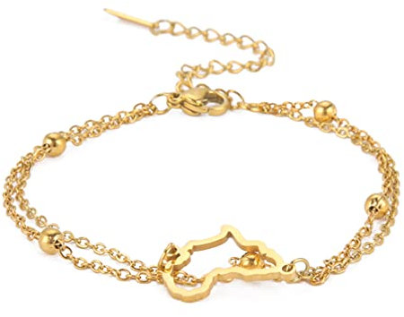 UNIFT Afrika Karte Armband Für Frauen Edelstahl Hollow Out Charm Armband Einstellbar Afrika Karte Kontinent Jeweller (Gold 1)