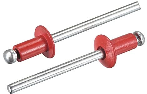 sourcing map Aluminum Blind Rivets, 4mm x 6mm 27mm Mandrel Open End Rivet Flat Round Head for Joining Metal Plate, Red 100 Pcs