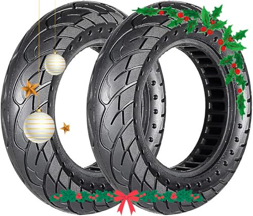 G.V.SHOP® 2 Vollgummiräder 10 x 2,5 Zoll 36 mm Reifen für Elektroroller, Xiaomi, Ducati, Lexgo, Vivobike S2, rutschfest, Vollgummi (Schwarze Punkte 2pcs)