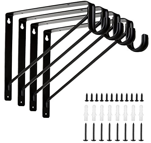 SENENQU Lot de 4 supports de support d'étagère de placard robustes de 25,4 x 27,9 cm avec vis de fixation, noir pour la maison et le bureau