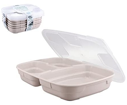 Thermohauser GoodBowl Trio, 5er Set, Mehrweg Essensbehälter, ca. 580 ml + 2x 220 ml To Go Lunchboxen, mikrowellengeeignet, sand/beige