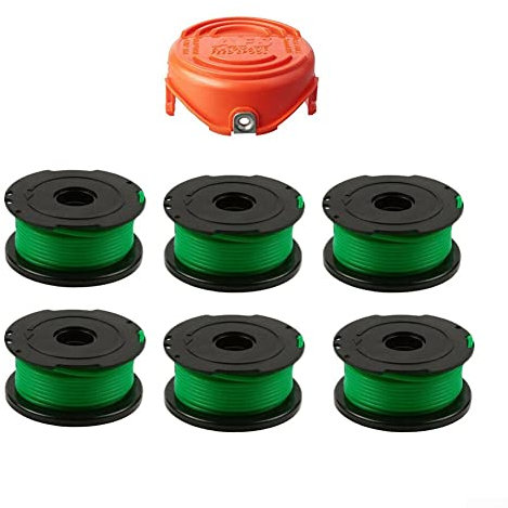 Lot de 6 bobines de fil + capuchon pour tondeuse pour Black & Decker GL7033 GL8033 GL9035