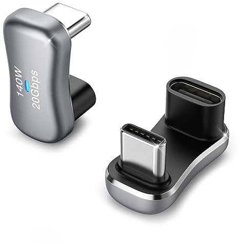 MoKo 180 Grad Winkel USB-C Adapter 2 Stück, U-Form Typ-C Stecker zu Typ-C Buchse abgewinkelt Adapter mit PD 140W 20Gbps, USB C Winkelstecker für Steam Deck, Switch, iPhone 15 Pro Max, Laptop, Tablet