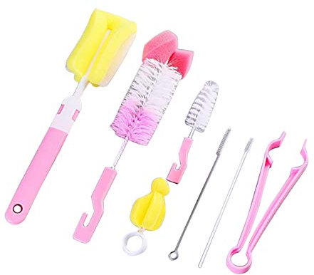 9PCS Cleaning Brushes, Pink Baby Bottle Cleaning Kit Multipurpose Bottle Cleaning Brushes Non-Scratch Water Bottle Cleaner Set for Baby Bottle Tube Pipe Flask Straws Brush