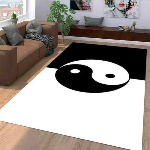 Buohwiwe 3D Teppich Yin Und Yang - Modern Schlafzimmer Flanell Teppich Yin Und Yang Wohnzimmer Teppich - Dekoration Carpet rutschfeste Teppiche 60x100 cm