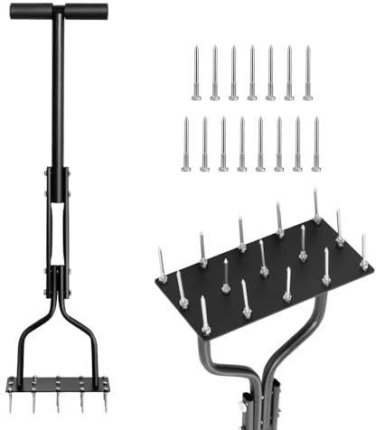 Lawn Aerator, Lawn Spike Aerator, Dethatching Soil Aerating Lawn with 15 Pieces 2.3in Solid Steel Spikes, Lawn Aerator Looser Tool with Non-slip T-Handle and Organiser for Aerating Lawns & Yard Care