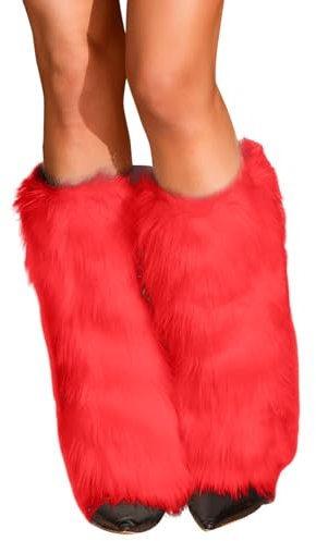 Gefomuofe Damen Kunstpelz Beinwärmer Plüsch Beinwärmer, Mädchen Furry Fuzzy Beinwärmer Winter Weihnachten Stulpen Damen für Winterwärmer Karneval Halloween Fasching Mottoparty Verkleidung