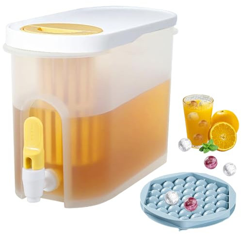 TOGETDREAM 3.9 L Drink Dispenser with Tap Fridge Water Dispenser with Ice Cube Tray Cold Kettle Water Jug Fruit Teapot Refillable Iced Beverage Dispensers for Milk Ice Tea Cocktail Juice Lemonade