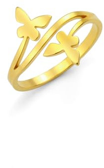Dreamtimes Schmetterling Ringe für Frauen Zierliche Schmetterling Party Ringe Tier Versprechen Hochzeit Bands Ring Minimalistische Schwanz Finger Stacking Band Ring Schmetterling (Gold-9)