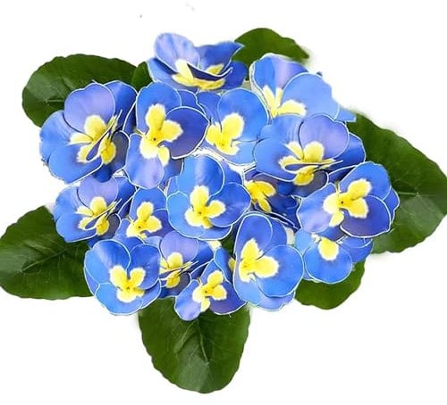 FERIAL Blue 2pcs Artificial Silk Pansy Flowers for Spring Decor, Wedding, Party, Garden