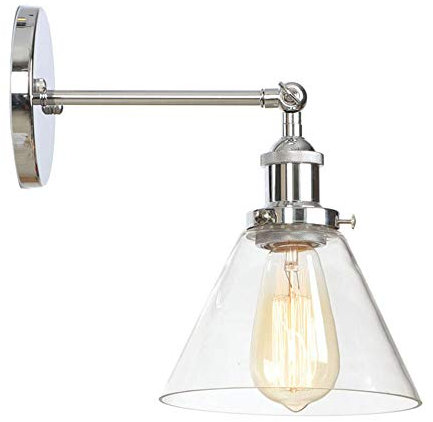 Lampada da parete per interni Lampada da parete industriale per interni, Corridoio regolabile Bar Cucina Isola Sconce Loft Base E27 con paralume in vetro trasparente a campana da 1