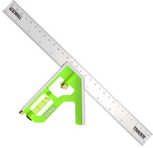 TRACER Kombinationswinkel, 300 mm, 45/90-Grad-Messwerkzeug mit eingebauter Wasserwaage und Anreißwerkzeug, metrische und imperiale Skalen