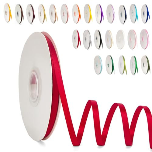 0.6CM Schleifenband Rot, 6mm x 91m Polyester Satinband Dekoration Geschenkband Stoffband Seidenbänder für Heimwerkerkunst DIY-Handwerk, Geschenk Verpackung, Schleifen, Hochzeitsdekoration