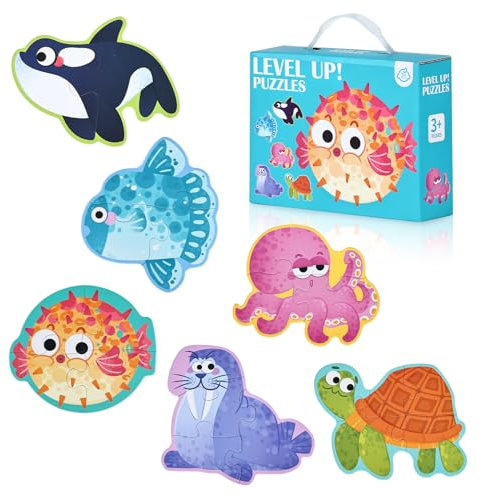 BBLIKE Tier Puzzle Blöcke Spielzeug - Montessori Puzzle-Spielzeug, für Kinder 3 4 5 Jahre Tiere Puzzle 6 Pack (Meerestiere)