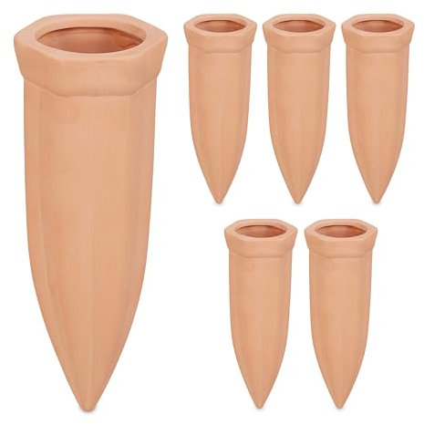 Relaxdays Tonkegel Bewässerung, 6er Set, Gießhilfe für 1,5 l PET Flaschen, Gießkegel HBT: 15 x 5,5, x 5 cm, Terracotta
