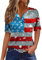 Damen-T-Shirt mit amerikanischer Flagge, patriotisches T-Shirt, USA-Flagge, T-Shirt, V-Ausschnitt, Sommer, kurzärmelig, Blau, Groß