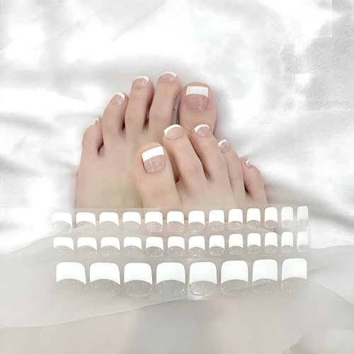 32pcs Strisce Gel Adesivo Unghie Uv Piedi, Smalto Gel Adesivo per Unghie Piedi Semi Indurito, Gel Nail Stickers Decorazioni (French)