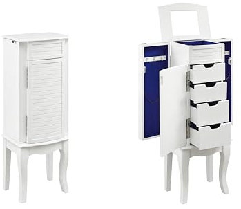 Powell Weißer Dorthy Holz-Schmuckschrank mit Fensterladen-Stil vorne