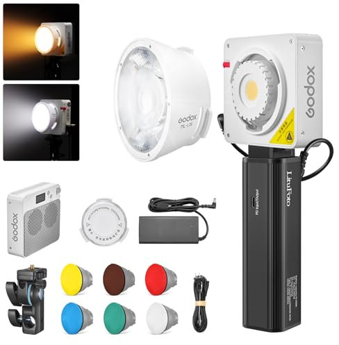Godox ML100Bi 120W LED Video Light with Battery Grip 2800K-6500K Bi-Color Video Lighting Kit,34300 Lux CRI 97+/TLCI 98+,APP Control,USB-C Charging,11 FX Effects,for Filming Live Streaming Photography