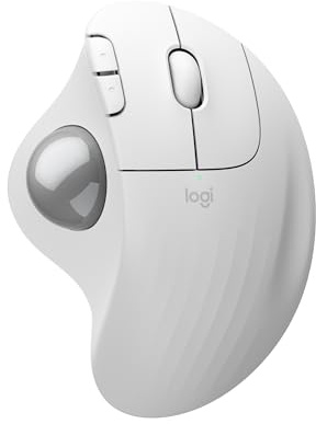 Logitech Ergo M575S Wireless Trackball Mouse, Wireless Ergonomic Mouse with Bluetooth and Encrypted Dongle, Comfortable Thumb Control, Precise and Smooth Tracking, for PC/Mac - Off- White Silver Ball