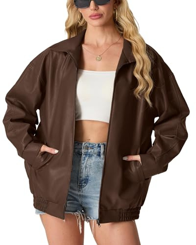 GRECERELLE Smooth Women's Button-Up T-Shirt - Effortlessly Chic Look | Women's Jackets Long Sleeves Zip Up Motorcycle Jacket Bomber Jacket Womens