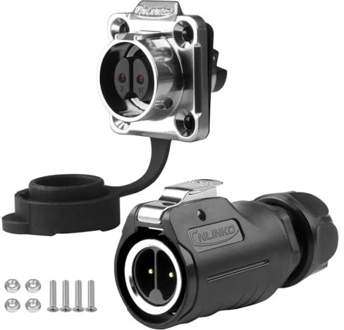CNLINKO Connettore Impermeabile LP-16 a 2 Pin, Design a Vite Connettore Circolare IP68 Connettore di Aviazione a Inserimento Rapido, Connettore a 2 Pin M16 con Flangia (LP16 2 Polig)