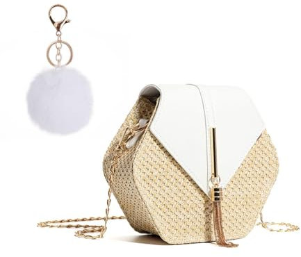 YSJCHEBS 1 Sac, 1 Pendentif, Sac Tissé, Sac Bandoulière En Paille, Sac De Plage En Paille, Sac Bandoulière Été Femme, Sac Paille Femme