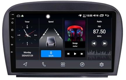 Double Din Car Stereo for Mercedes SL R230 2001-2007 Wireless CarPlay Android Auto with Reversing Camera 9 Touch Screen FM AM RDS DAB+ Car Digital Radio Support BT 5.0 SWC GPS(NF-1)