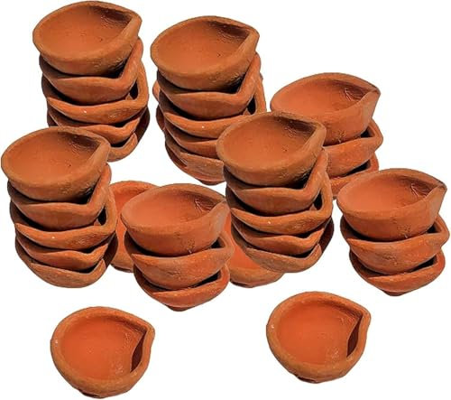 IMTRA FASHION 24-Teiliges Ton-Diya-Set Handgemachte Terrakotta-Diyas für Diwali Pooja Erd-Öllampen Miiti Dia mit Baumwolldochten