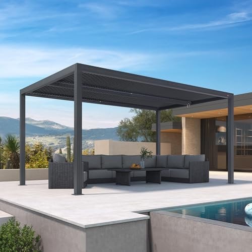 PURPLE LEAF Pergola Bioclimatique 4,8 x 3 m Pergola Aluminium Lames Orientables Superficie 14,4 m² Tonnelle de Jardin Exterieur Belvédères pour Patio Terrasse Exterieur, Gris