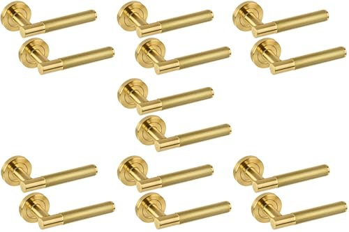Hunta HANDLEZONE® 7 Sets Evo Knurled Grip Lever On Round Rose Door Handles, Internal Passage Latch Handles - Brushed Brass