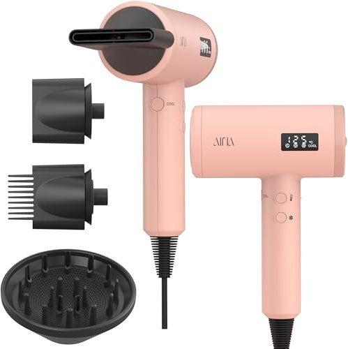 AINA Secador de pelo profesional,2300W secador de pelo con difusor-cepillo para mujeres BLDC secador de pelo-motor sin cepillo 150,000RPM,Ionic,LED indicador,4 boquillas magneticas(Rosa)