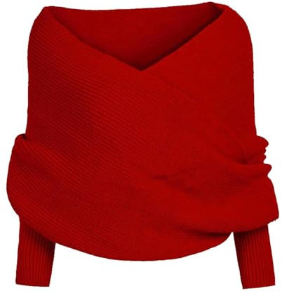 Pull femme chic et elegant col v profond pull cache coeur croisé tricot leger pulls fin manche longue épaules dénudées sexy pullover tricoté elástique en maille ideal chandail (Red, One Size)