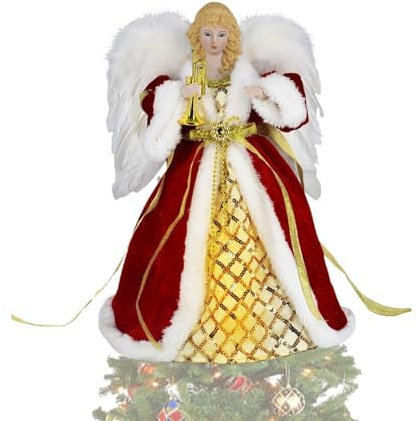 Puntale Albero Di Natale, Puntale Albero Di Natale Angelo, Decorazioni Albero Di Natale Con Luci LED E Ali Di Piume, Puntale Per Albero Di Natale A Forma Di Angelo, Ornamenti Albero Di Natale Puntale