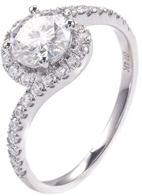 KnSam Echtschmuck Eheringe Weißgold 18 Karat 750, Klassiker Solitärring mit Moissanit, 18K Gold Verlobungsring, Gr.61 (19.4)