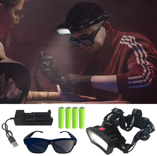 Nevixtal Lampada frontale del lavoro del tatuaggio,Lampada frontale ricaricabile del LED,Forniture del tatuaggio,Lampada testa super luminosa,Paralume filtro luce polarizzata speciale tatuaggio