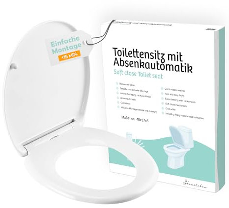 WC Sitz mit Absenkautomatik – Toilettensitz aus Duroplast, abnehmbar, antibakteriell, Soft Close, einfache Montage, bis 250kg belastbar, oval, Hausleben HL14941