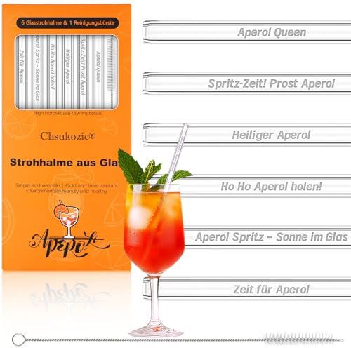 Chsukozic 6 Stück Aperol GläserStrohhalme, Glasstrohhalme Aperol Spritz Geschenk Holy Aperoli Spritz Geschenkset für Tischdeko