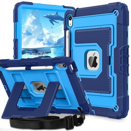 Ovenoe Case for iPad 11th Generation (A16) (11-inch, 2025)/iPad 10th Generation (10.9-inch, 2022), with Shoulder Strap, Fully-Body Rugged Shockproof Kids Case with Built-in Stand, Blue