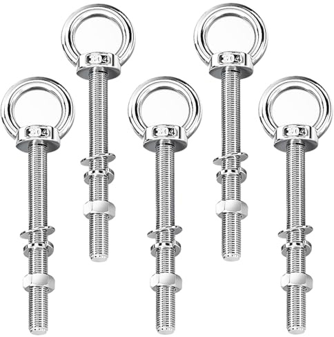 5 Pezzi Bulloni Occhiello Lungo M8 × 140 mm, Golfare in Acciaio Inox, Rimovibile Golfari, con Rondelle e Dadi Esagonali, per Industriale e Domestico zur Fissaggio e Sospensione (Argento)