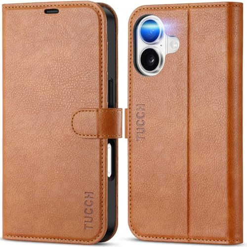 TUCCH Wallet Case with 4 Card Holders for iPhone 17 (6.3), Light Brown | RFID Blocking, Viewing Stand, Shockproof TPU, Premium PU Leather, Magnetic Closure, Foldable Folio Flip Cover