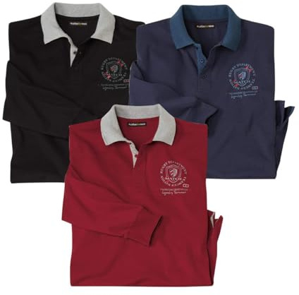 ATLAS FOR MEN - Lot de 3 Polos Homme - Manches Longues - Disponible en Grandes Tailles du M au 5XL