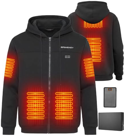 Brimekey Reißverschluss Pullover Beheizbarer Hoodie mit Fleecefutter für Herren & Damen, 7.4V 20000mAh Akku - 6-Zonen Smart Heizjacke, 3 Heizstufen für Outdoor, Camping, Wandern