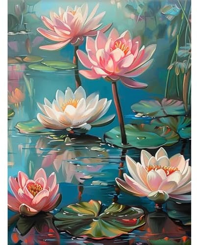 Camocin Art Diamond Painting Erwachsene, Lotus im Teich, 30x40 cm | Diamond Painting Bilder, DIY Bastelset, 5D Diamanten, Wanddeko, Geschenkidee, komplett mit Zubehör