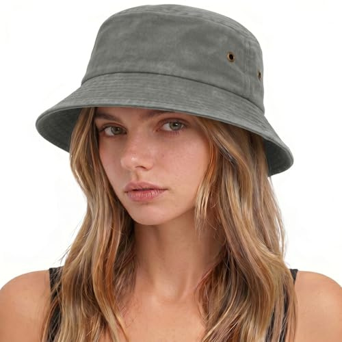 Voqeen Women Bucket Hat Cotton Summer Packable Sun Hats for Ladies Foldable Fishing Hat for Men Beach UV Protection Sunhat Lightweight Breathable Fisherman Cap Adults Dark Grey