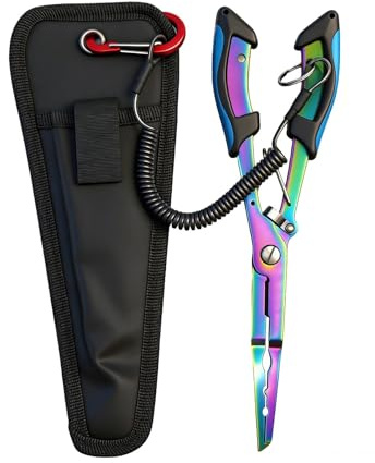 LINISITING Multi-Functional Fishing Pliers with Sheath, Stainless Steel Saltwater Hook Remover, Line Cutter Split Ring Tool, Complete with Safety Lock Carry Bag for Sea, Freshwater Fly Fishing