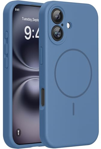 Miracase for iPhone 16 Case with MagSafe, Liquid Silicone Case | [Soft Anti-Scratch Microfiber Lining], Magnetic Shockproof Drop Protection Phone Case for 16, Glass Blue