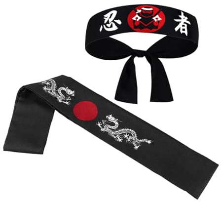 KICHOUSE Japanisches Stirnband Ninja Kochstirnband aus Baumwolle mit Schweißabsorption zum Binden für Karate Sport und Kochen