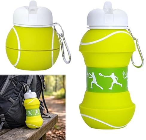 Ebksqs Faltbare Tennis Trinkflasche aus Silikon, 550ml BPA-frei mit Karabiner – Perfektes Tennis Geschenk für Sport & Camping
