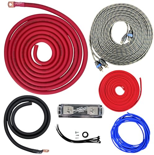 Sky High Car Audio 1/0 ga CCA AWG Amp Kit, 2 Ch Twisted RCA, SHCA Heat Shrink for Lugs, ANL Fuse Holder, Copper Clad Aluminum, SHA-AK-0-RB-TW-CCA